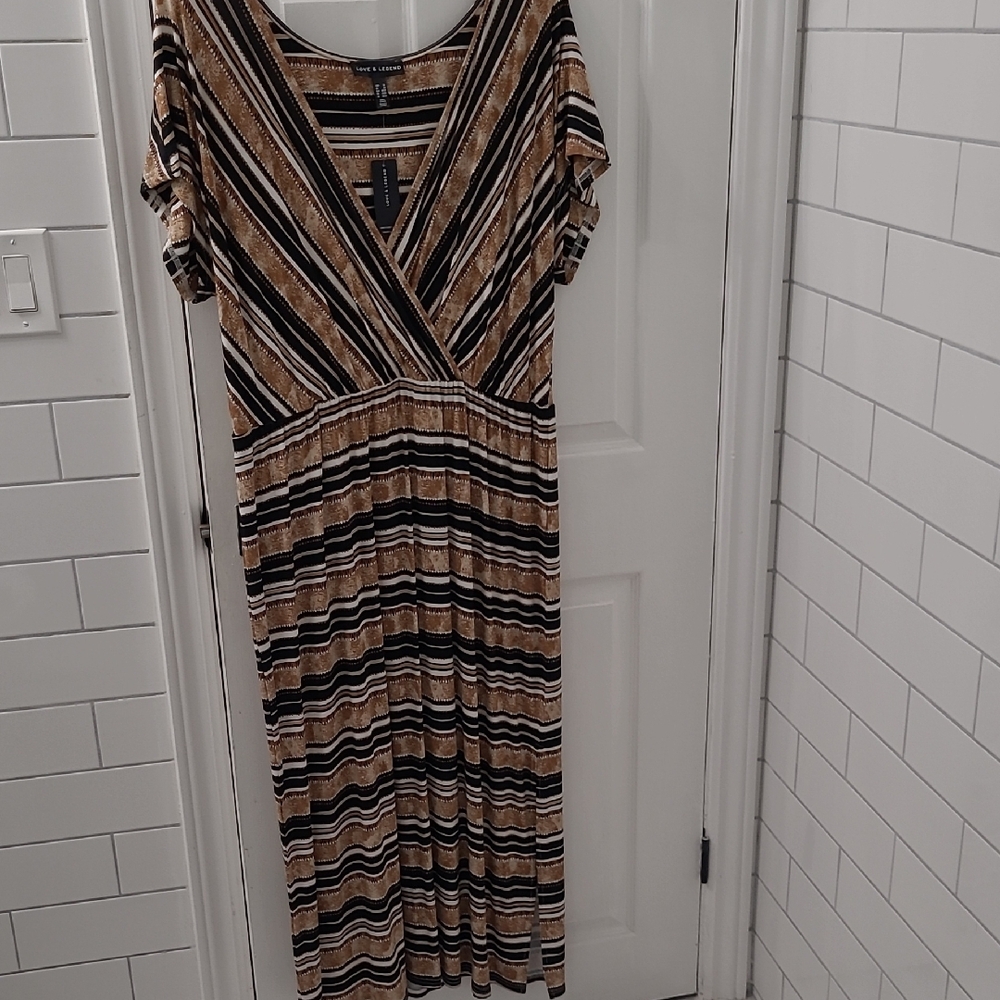 Love & Legend Tan and Black Smocked Wrap Maxi Dress